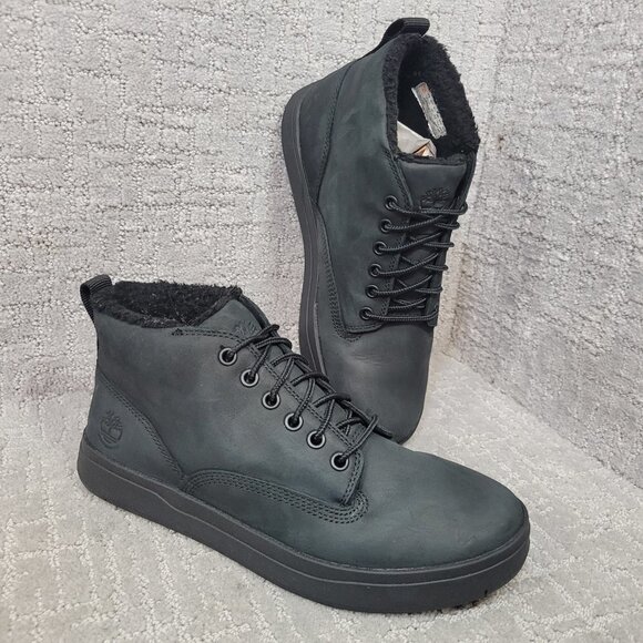 Timberland Davis Square Men's Size 7.5 Black Leather Warm Lined Waterproof Boots - Picture 8 of 11